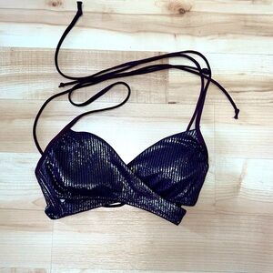 Victoria’s Secret dark purple sparkle striped crossover strappy bikini top, SM